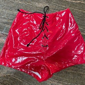High waisted faux patent leather lace-up red shorts #festival #rave #halloween